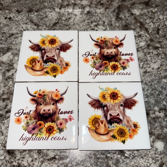 Floral Cow Coasters Set - Picture 3 of 3